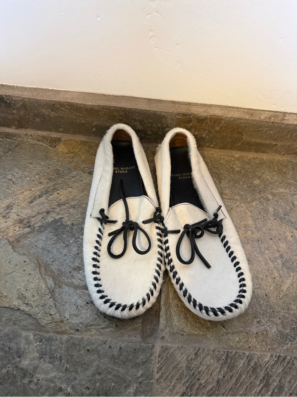Isabel Marant White Flats with Black Trim and Bow